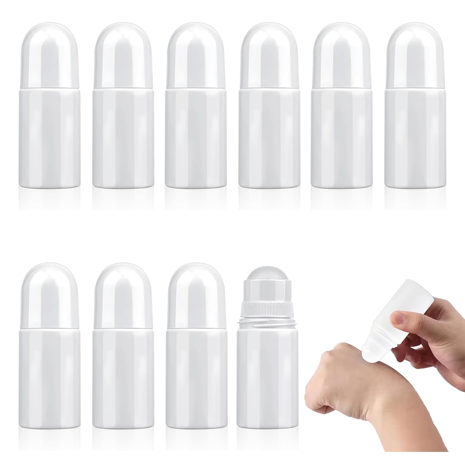 Xbessc Pack of 10 50 ml White Plastic Bottles for Essential Oils Refillable Roll on Bottles for Aromatherapy Perfumes Deodorants and Cosmetics