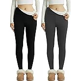 Coume 2 Pcs Fleece Lined Leggings for Women Soft High Waisted Thermal Workout Yoga Pants Women Warm Winter Thick Leggings