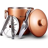 Ice Bucket with Lid, Scoop, Tongs and Strainer - Well Made Insulated Stainless Steel Keep Ice Frozen Longer - Ideal for Cocktail Bar, Parties, Chilling Wine, Champagne - 3 Liter (Copper)