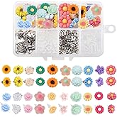 SUNNYCLUE 1 Box DIY 20 Pairs Mixed Resin Flower Flatback Cabochon Studs Earring Kit Resin Rose Daisy Charms with Stainless Steel Post for Jewelry Making Arts Craft Supplies