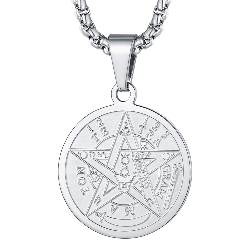 FaithHeart Solomon Jewellery Stainless Steel Pentagram Necklace Silver Plated Tetragrammaton Pendant for Man Magical Jewelry Charm Talisman Gifts