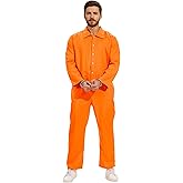 QUJQOM Prisoner Costume for Men Loose Comfortable Orange Prison Jumpsuit for Halloween Costumes