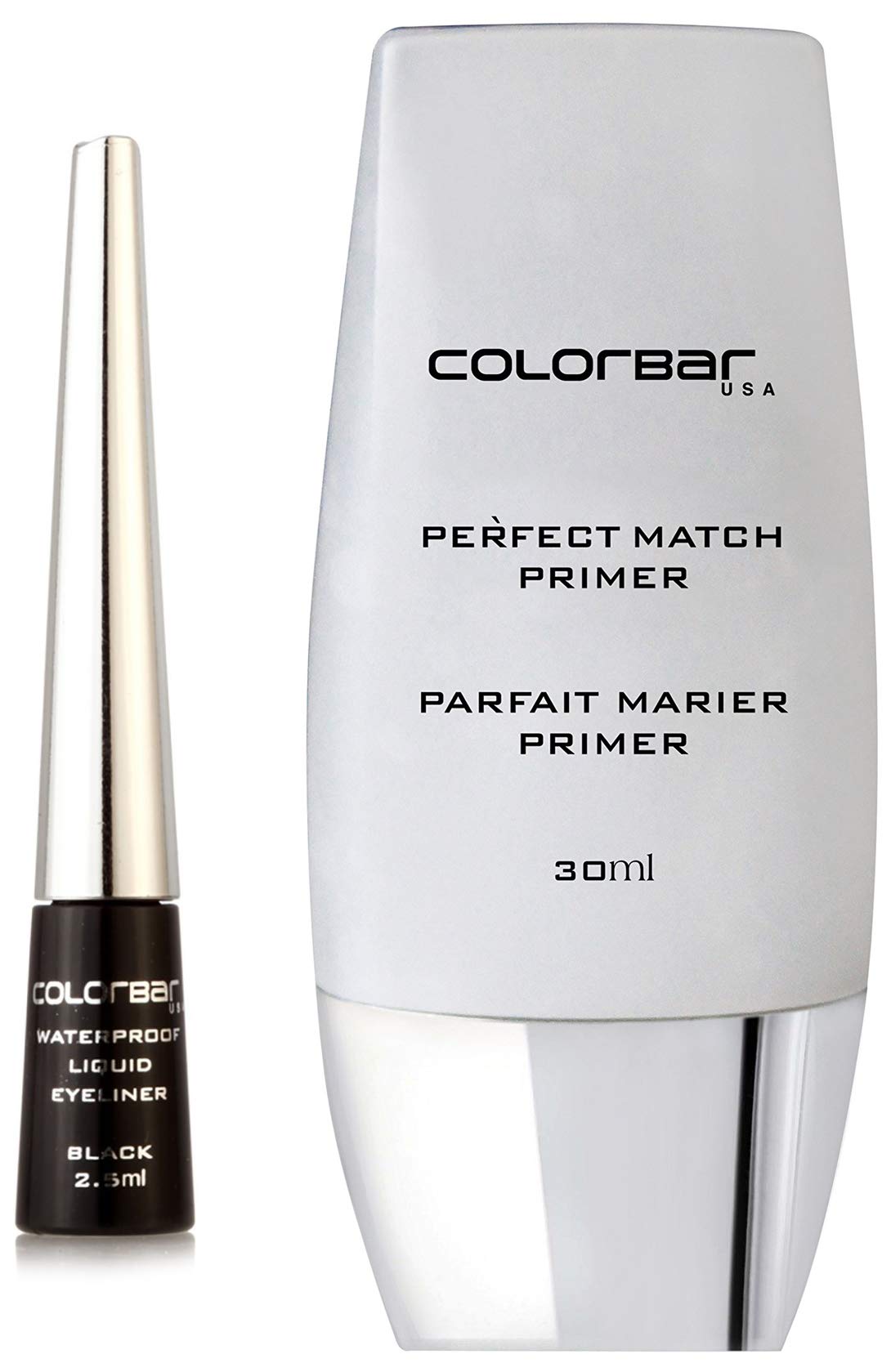 Colorbar Waterproof Liquid Eyeliner, Black, 2.5Ml And Colorbar New Perfect Match Primer, 30Ml, Satin