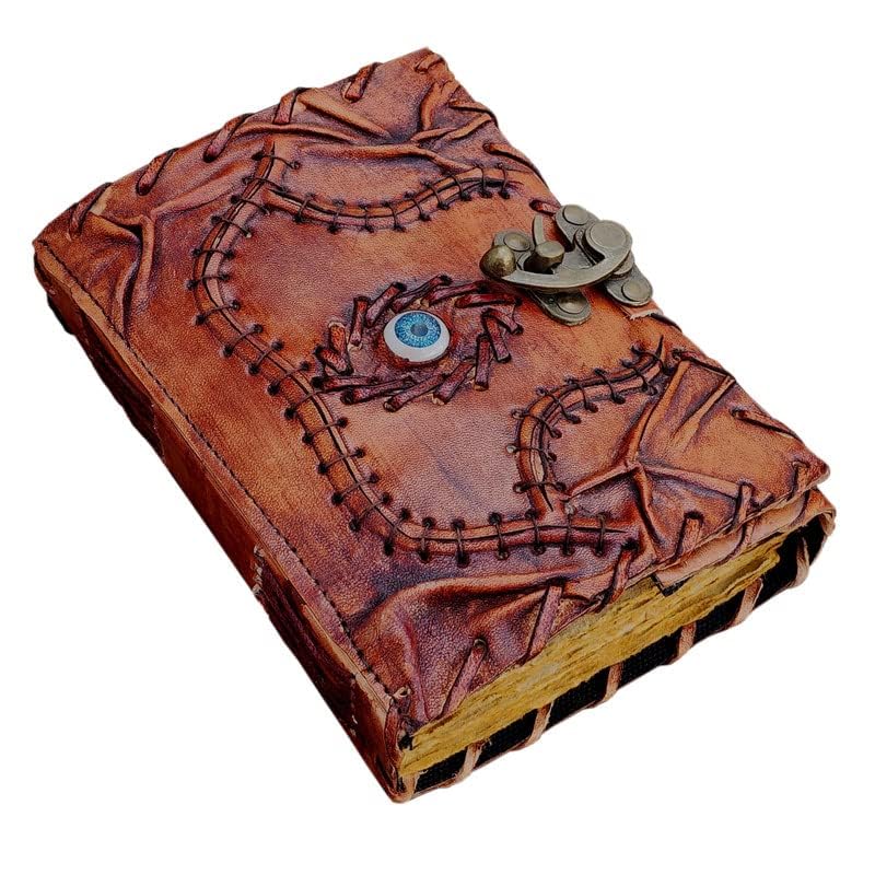 Hocus-Pocus Blank Spell Book Of Shadows, Vintage Leather Journal With Dackle-Edge Paper Third Eye Wiccan Grimoire Journal, Antique Blank Spell Notebook, Cosplay Accessories