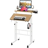 Klvied Mobile Standing Desk with Removable Cup Holder, Portable and Easy to Move, Ideal for Home or Office, Khaki
