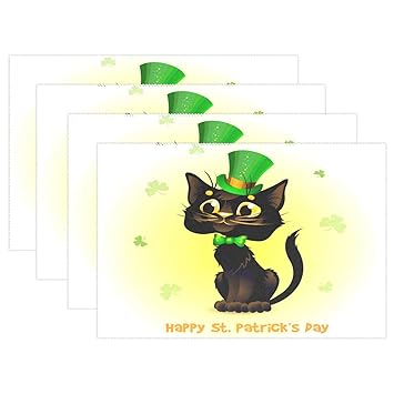 Amazon Com Woor Black Cat In The Leprechaun Hat Placemats For