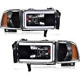 GRAND ORANGE LED Headlights Assembly Fit 1994-2001 Dodge Ram 1500 | Front Bumper Headlamps,Fit Ram 2500 3500 1994-2002,Clear Lens Black Housing Amber Reflector,Left &amp; Right,weather-resistant
