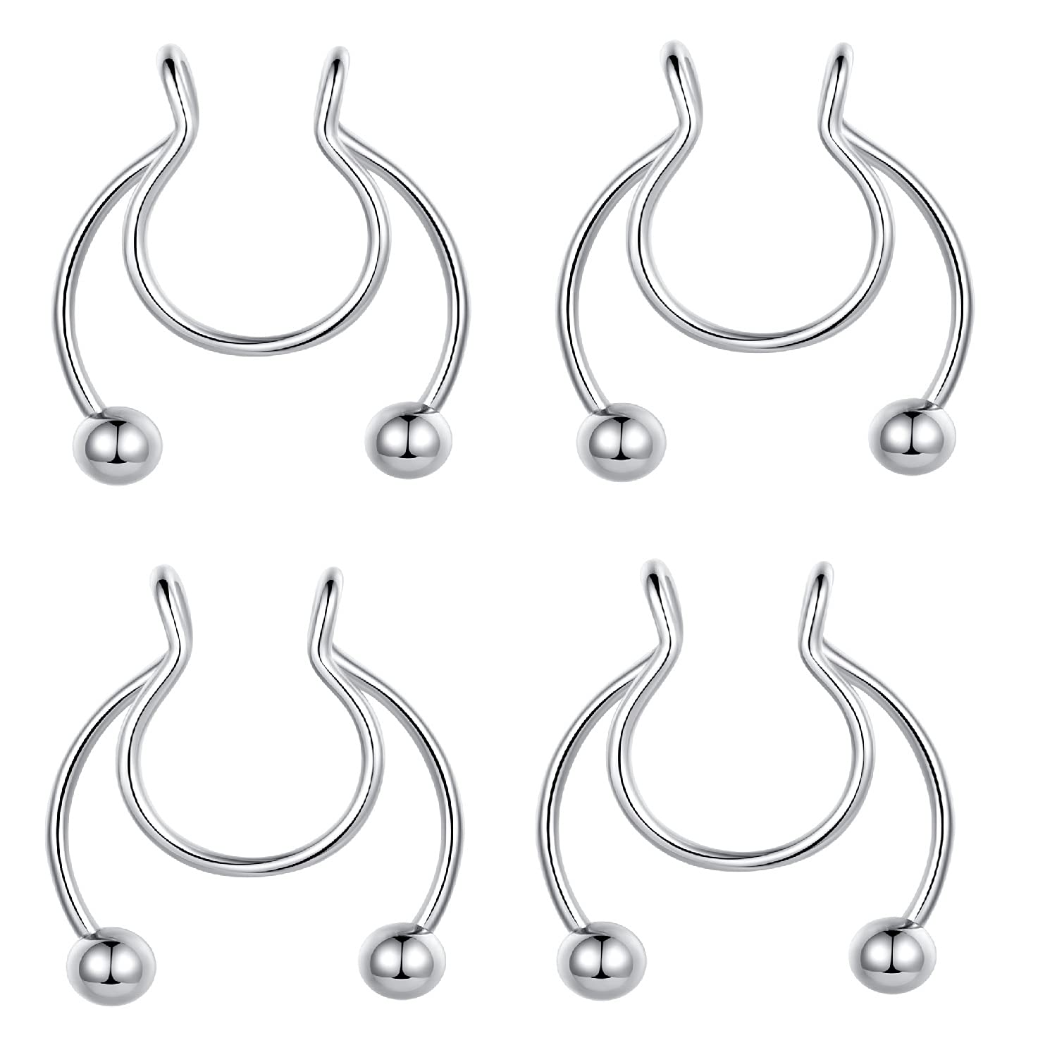 Popuhoops 4pcs 316L Surgical Steel 20G 8mm Fake Nose Ring Hoop Septum Nose Ring Set Non Piercing Faux Septum Piercings
