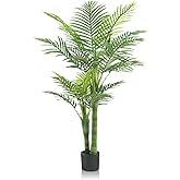 Artificial Golden Cane Palm Tree - 4FT Realistic Faux Plants Indoor with Weighted Pot, Tropical UV Resistant Fake Palm Tree for Home Bedroom Living Room Office Patio Pool Decorations Outdoor Palm Tree