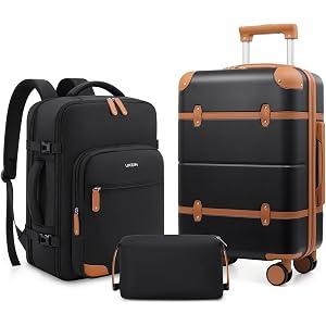 Expandable Carry On Luggage Set, 20In PC Hardside Suitcase with Backpack | Suitcase Set 3 Piece with Spinner Wheels /TSA Lock
