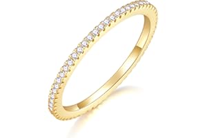 MINDDHA 14K Gold Plated- Cubic Zirconia Simulated Diamond Stackable Eternity Bands/Silver, Gold Rings for Women- 1.5mm, 2mm Stacking Rings for Oura Gen 4/Oura Gen 3, Size 4-12