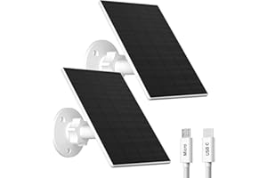 VUEBEE 2W Solar Panel for Security Camera Outdoor, USB/USB-C Charger with IP65 Waterproof, 360° Adjustable Mount & 7.2ft Cable, Compatible with Rechargeable Battery Cameras (2 Pack, White)