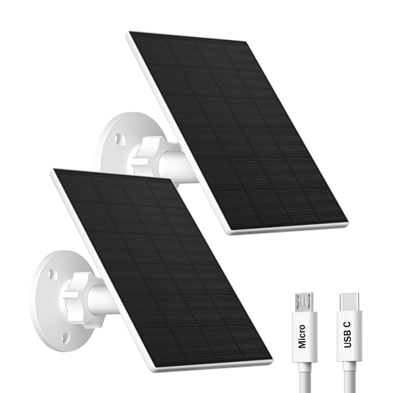 Photo 1 of VUEBEE 2W Solar Panel for Security Camera Outdoor, USB/USB-C Charger with IP65 Waterproof, 360° Adjustable Mount & 7.2ft Cable, Compatible with Rechargeable Battery Cameras (2 Pack, White)