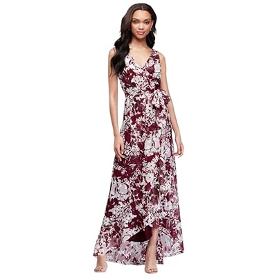 Davids Bridal Printed Chiffon Faux-Wrap Bridesmaid Jamaica