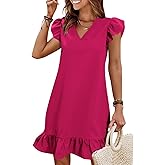 QACOHU Spring Summer Dresses for Women 2026 V Neck Cap Sleeve Ruffle Hem Smock Short Casual Beach Dress