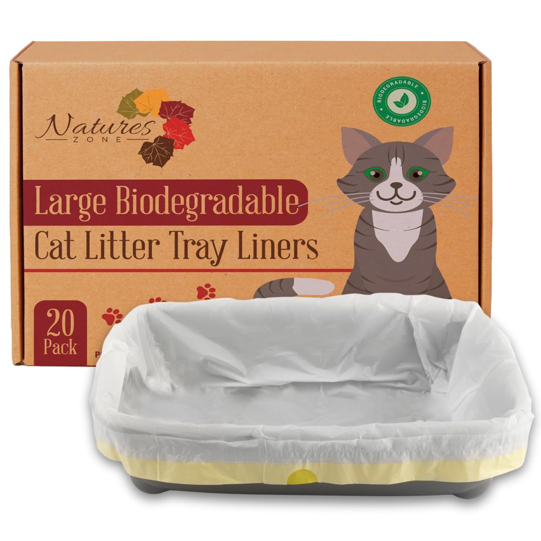 Nature’s Zone Large Cat Litter Tray Liners – Biodegradable Drawstring Bags 20 Pack – Large 90×45cm – Strong, Tear-Resistant HDPE + EPI – Easy Clean Litter Box Liners
