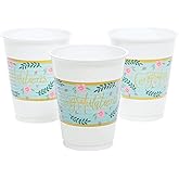 Fun Express Floral Congratulations Plastic Cups - Party Supplies - 25 Pieces
