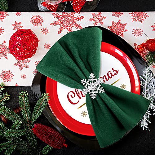 Set of 4 Napkin Ring Snowflake Beaded Diamante Rhinestone Crystal Napkin Holder Table Setting Christmas Holiday Thanksgiving Wedding Décor (style1 Silver Set of 4)