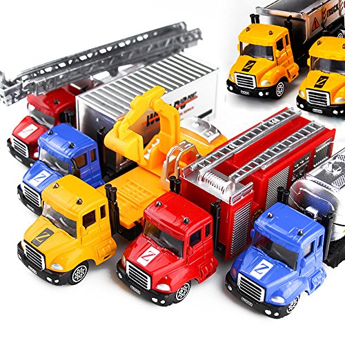 Baifeng Fire Engine with Water Pump and Extending Ladder/Excavator / Transport Carrier Truck/Dump Truck Toy For Baby Kids Children's Birthday Present Scale: 1:64 (I)