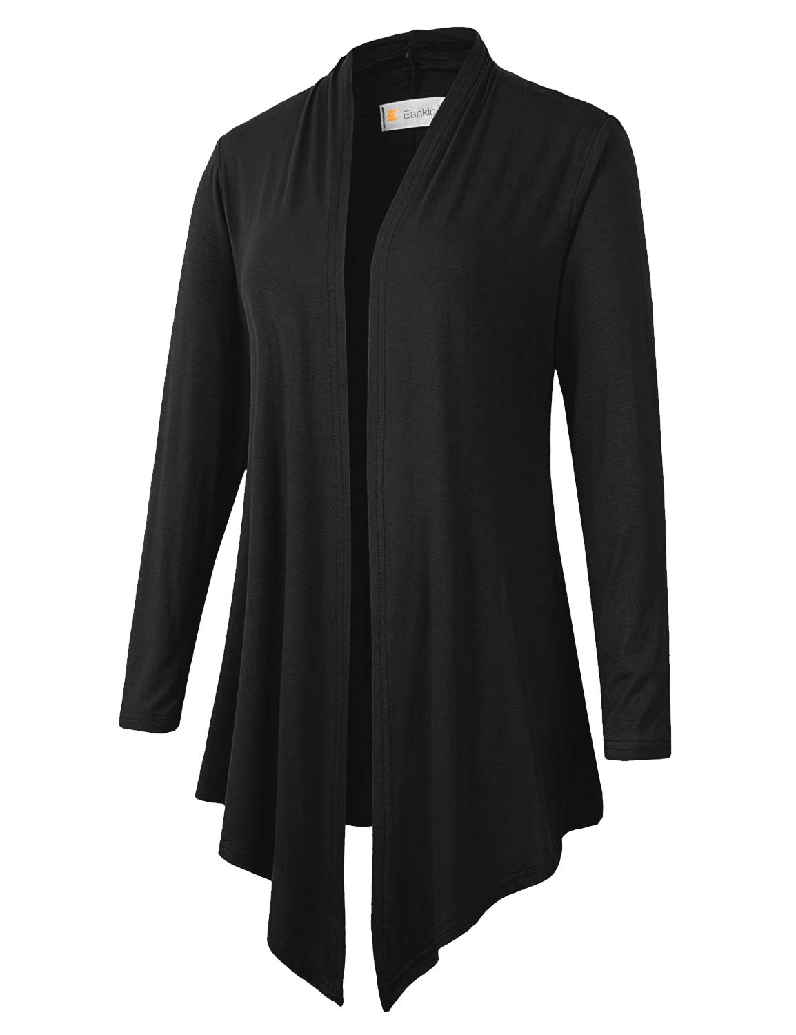 Eanklosco Women\'s Long Sleeve Drape Open-Front Cardigan Light Weight Irregular Hem Casual Tops (S, Black)