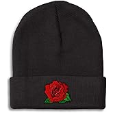 Custom Beanies for Men Red Rose Style B Embroidery Skull Cap Winter Hats for Women Acrylic One Size