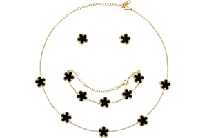AmorArtSky Lucky Clover Jewelry Set - 18K Gold Plated Flower Design Five Leaf Bracelet, Necklace Pendant, Earrings for Women - Lucky Gifts for Mom, Wife, Daughter, Friends