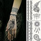 Generic Black Lace Temporary Tattoos for Adventurous Women, Teens & Girls - Henna Tattoos Sticker W306-311(Pack of 2 Sheets)