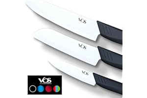 Vos Ceramic Knife Set in Elegant Gift Box, Ceramic Knives Set For Kitchen, Ultra Sharp Kitchen Knife Set with Covers, 4" 5" 6