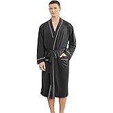 YOIPNEF Mens Lightweight Robe, Knit Kimono Bathrobe Spa Sleepwear Soft Knee Length Robe With Pockets