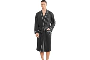 YOIPNEF Mens Lightweight Robe, Knit Kimono Bathrobe Spa Sleepwear Soft Knee Length Robe With Pockets