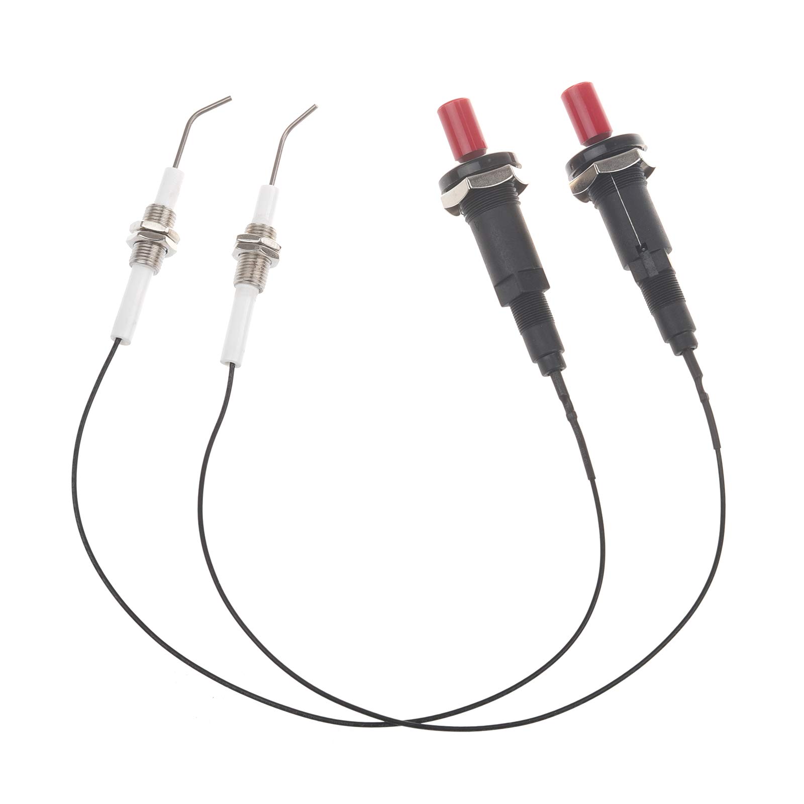 Timsec 2Packs Push Button Piezo Igniter Kit, with Threaded Ceramic Electrode Ignition Plug and 11.8Inch Long Wire, Type of 1 Out 1, Universal Fit for Propane Gas Fireplace, Oven, Heater, Kitchen