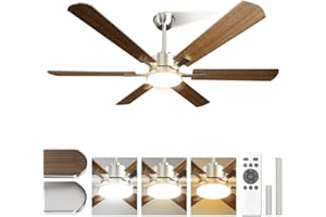 Hisummer 52 inch Modern Ceiling Fan with Light and Remote, Large Farmhouse Ceiling Fan with Lights, Silver White Ceiling Fan with Light for Bedroom Living Room Kitchen Garage, 6 Blade, 6 Speeds