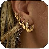 5 Pairs Gold Hoop Earrings Set for Women Chunky Silver Huggie Earrings Small Hoop Earings Cartilage Piercing Earring Stacks Lightweight Jewelry