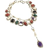 GOGNGTR Vintage Bohemia Necklace Golden Charm Gemstone Necklace for Women Long Pendant Jewelry