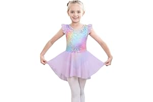 iLover Kids Girls Classic Ruffle Sleeve Tutu kirted Leotard Dress for Dance, Gymnastics and Ballet