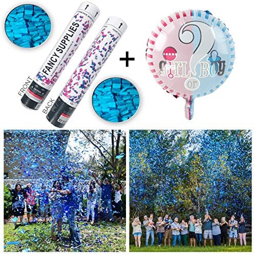 Fancy Supplies Baby Gender Reveal Blue It's a Boy Confetti Dispenser and Girl or Boy Balloon (2 Blue, 1 Balloon)