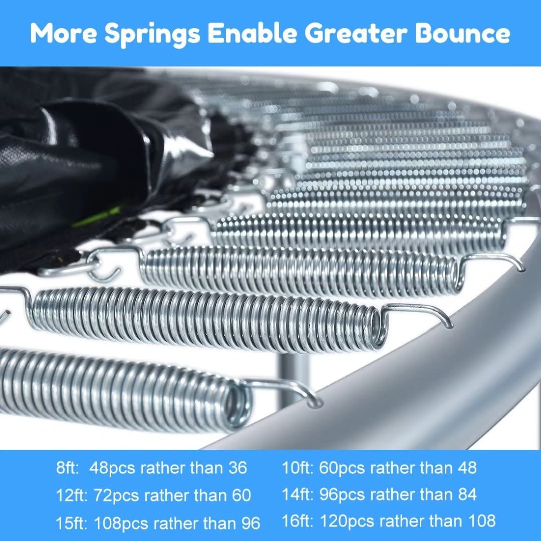 Zupapa No-Gap Design 16 15 14 12 10FT Trampoline with Safety Enclosure Net and Non-Slip Ladder 10-Year Quality Assurance Perfect for Kids Family Outdoor Backyard Fun