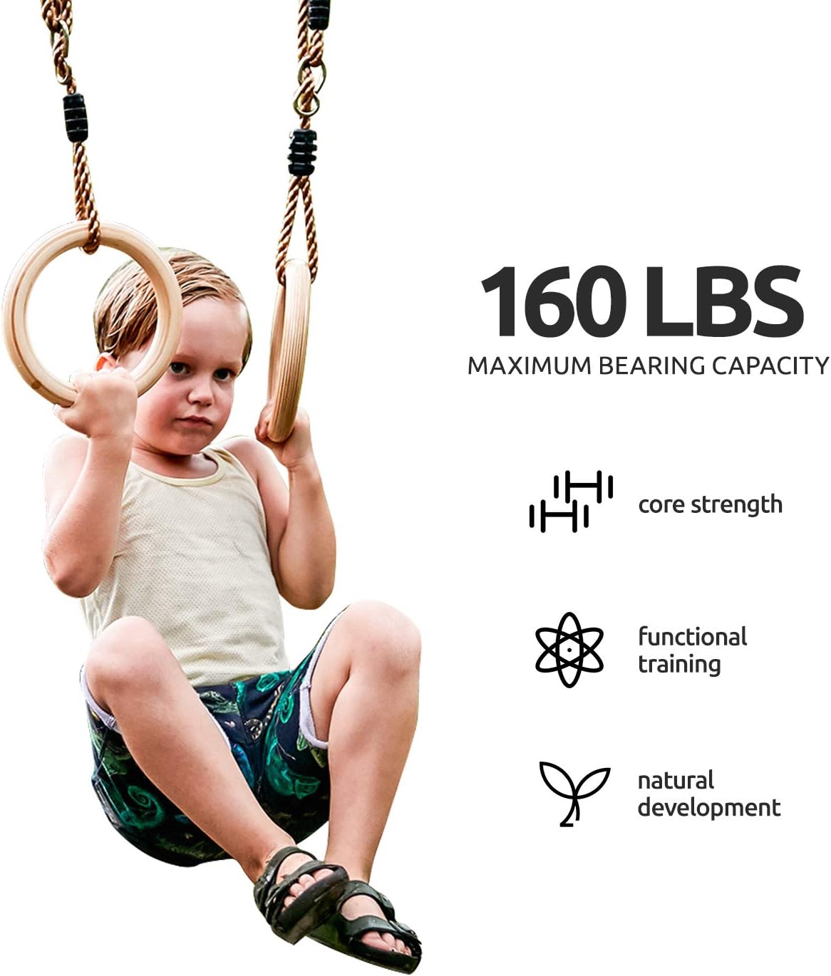 happypie Wooden Olympic Gymnastic Premium Heavy Duty Rings for Body