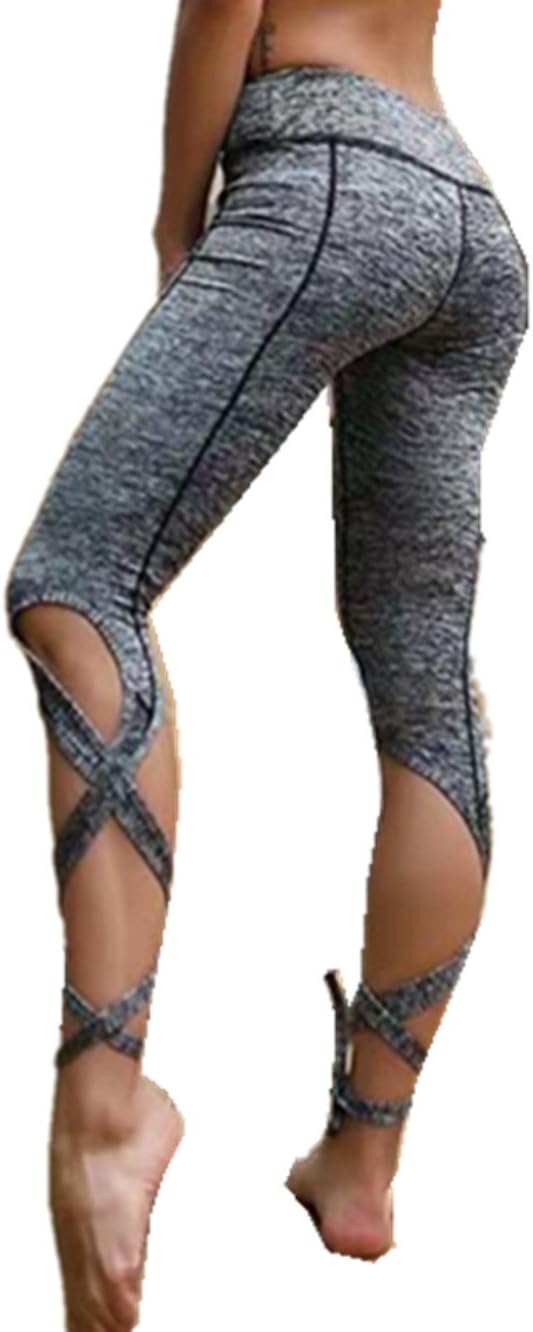 Women Sports Gym Yoga Workout Fitness Cropped Leggings Tie Cuff Capri Dance Pants