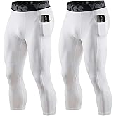 VanKee 3/4 Men's Compression Pants Leggings with Pockets Quick Dry Workout Athletic Baselayer Bottoms Running Tights