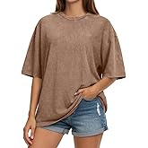 rosemia Oversized Tshirts for Women Acid Wash Short Sleeve Cotton Shirts Vintage Baggy Tops