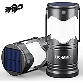 Lichamp 2-Pack Solar Camping Lantern, USB Rechargeable LED Lanterns Battery Powered Pop Up Flashlight Lamps with Three Modes Power for Power Outages Hurricane Supplies Emergency Indoor & Outdoor