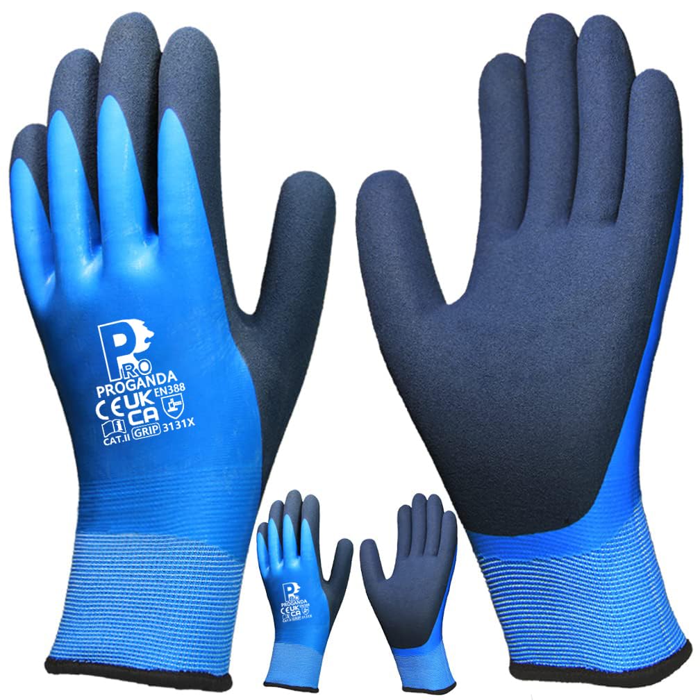 2 Pairs Waterproof Work Gloves Superior Grip Double Latex Coating Durable Fit for Gardening Outdoor Fishing Car Cleaning Multipurpose 8/Medium 2 Pairs