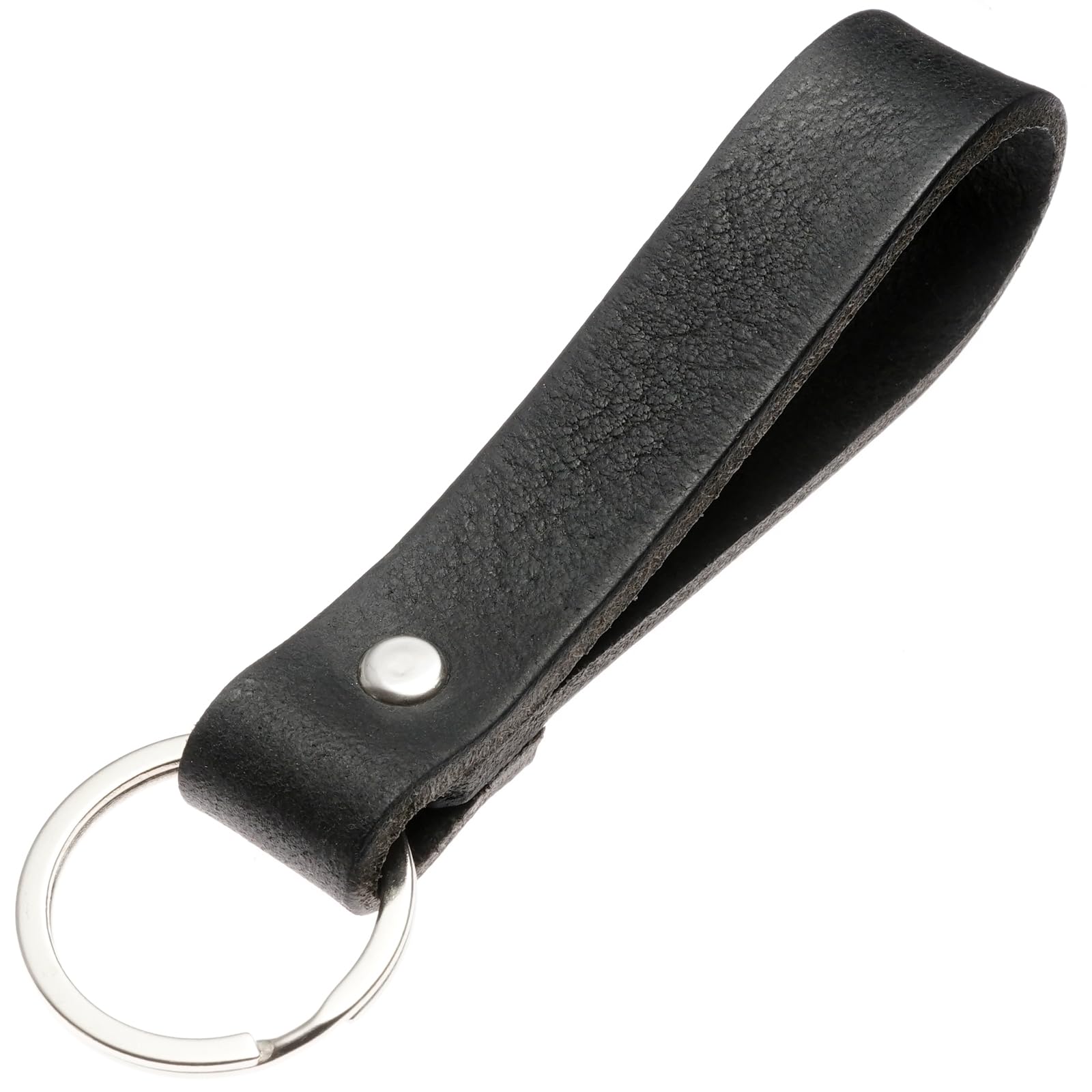 ELBERCRAFT Key Ring, Black Vegetable-Tanned Leather, 12 cm, Unisex