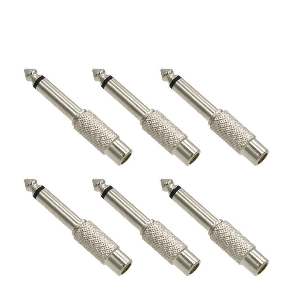 VCE 6 Pack Nickel Plated 6.35mm Mono Plug Male to RCA Female Audio Adapter