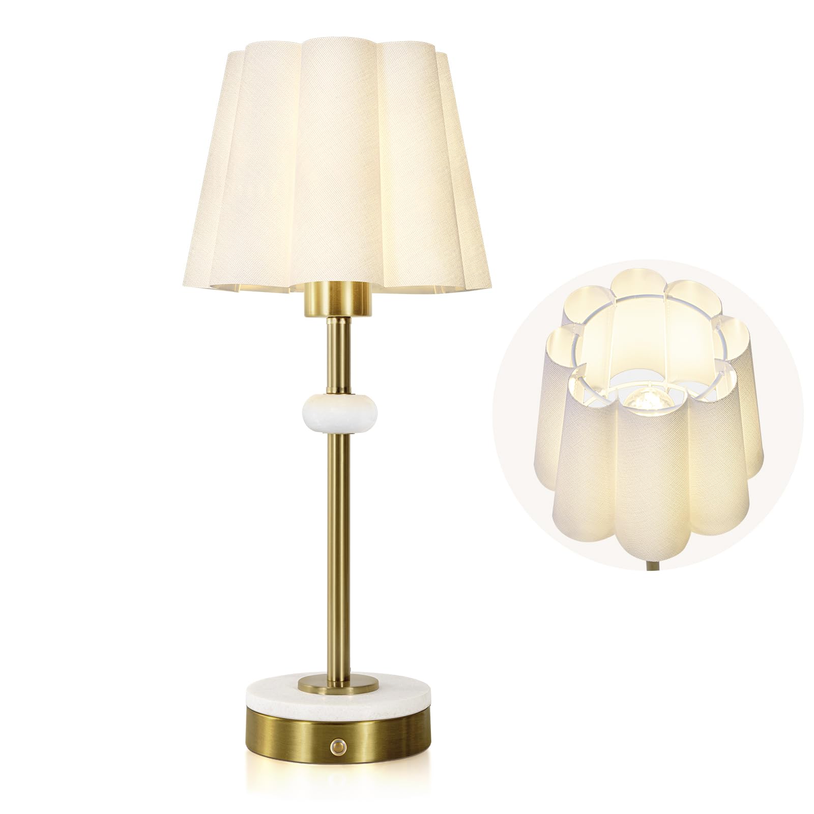 Photo 1 of KIVDITZO Cordless Lamp,Night Light, 4400mAh Battery Operated Lamp, Lamps for Living Room with Linen Shade, Touch Lamps for Night Stands with Marble Base, Gold Desk Lamp for Bedroom(Bulb Included)