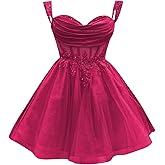 Tulle Homecoming Dresses Short for Teens Sparkly Lace 3D Floral DAMA Dress for Quinceanera Beaded Off Shoulder Prom Dress
