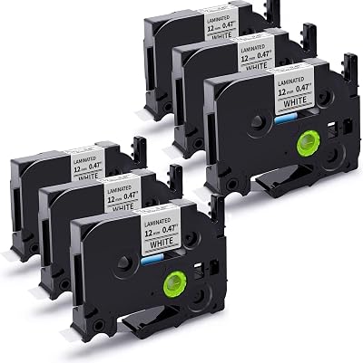 Suminey 6-Pack TZe-231 Label Tape 12mm x 8m Black on White for Brother P-Touch