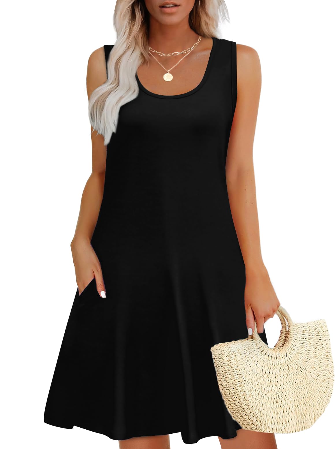 Photo 1 of **POCKETS ARE TORN**
WEESO Summer Dresses for Women 2025 Loose V Neck Sleeveless Casual Plus Size Dresses for Curvy Women Sundresses Swing T Shirt Dress Black 2XL