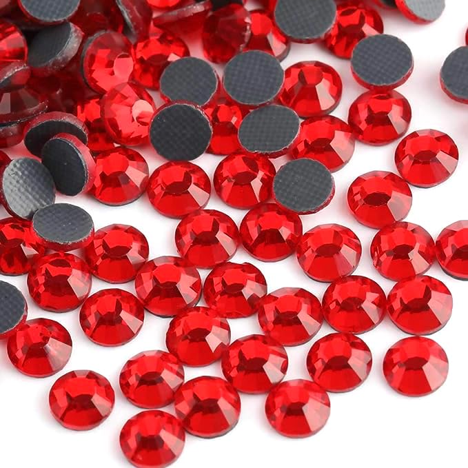 Perlin Hotfix 3 mm Flatback Rhinestone SS10 7200 Pieces Glass Stones Round Crystal Gemstones 2.5 ~ 3 mm for Jewellery, Clothing, Dress, Shoes, Bag, Decorations (Red)
